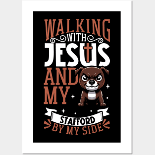 Jesus and dog - Staffordshire Bull Terrier Posters and Art